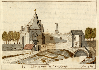 804945 Gezicht op de IJsselpoort te Montfoort vanaf de landzijde, uit het noorden.